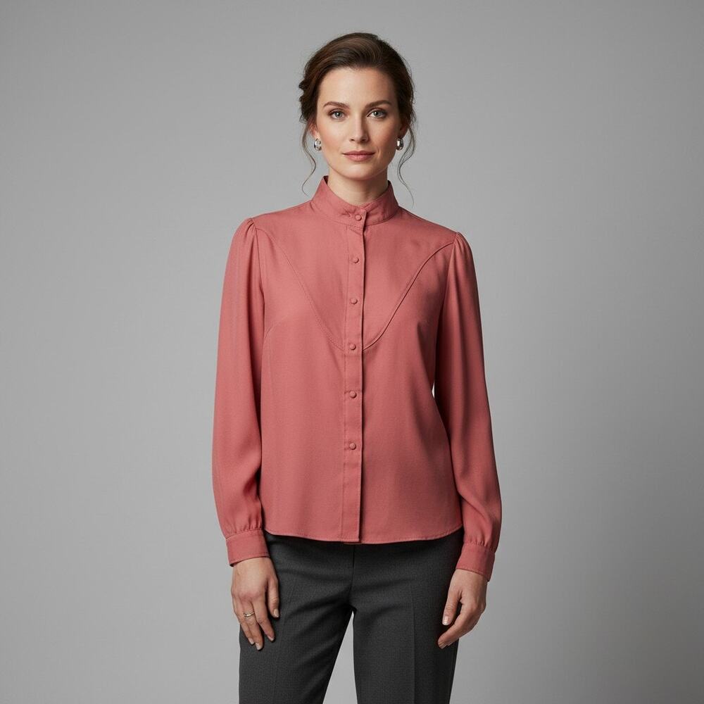 Vintage Millie Blouse Womens Size Large Pink Puff Long Sleeve Casual Button-Up